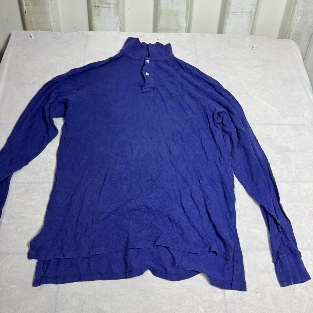 Polo Ralph Lauren Mens Polo Shirt Royal Blue Long Sleeve Hi-Low Slim Hem Size L